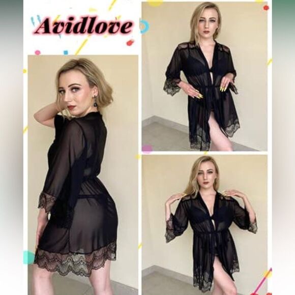 Womens Lingerie Robe Lace Kimono Robe Sexy Bathrobe Babydoll Nightgown Large - Picture 5 of 6
